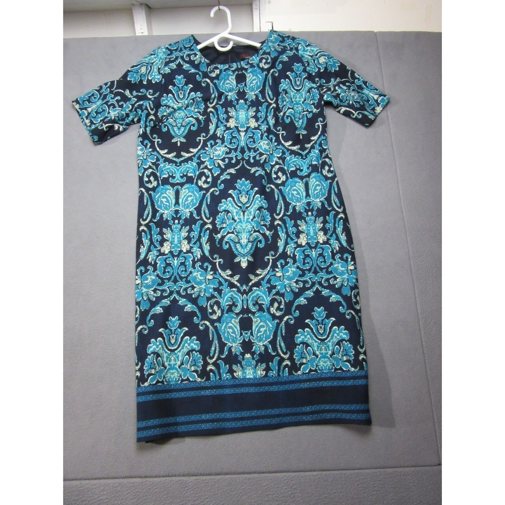 John Meyer Shift Dress Women 18W Blue Excellent Paisley Damask Retro Stretch